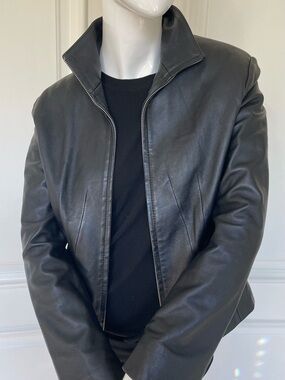 Women’s Black Leather Spring Jacket – Like New – Boutique Style
